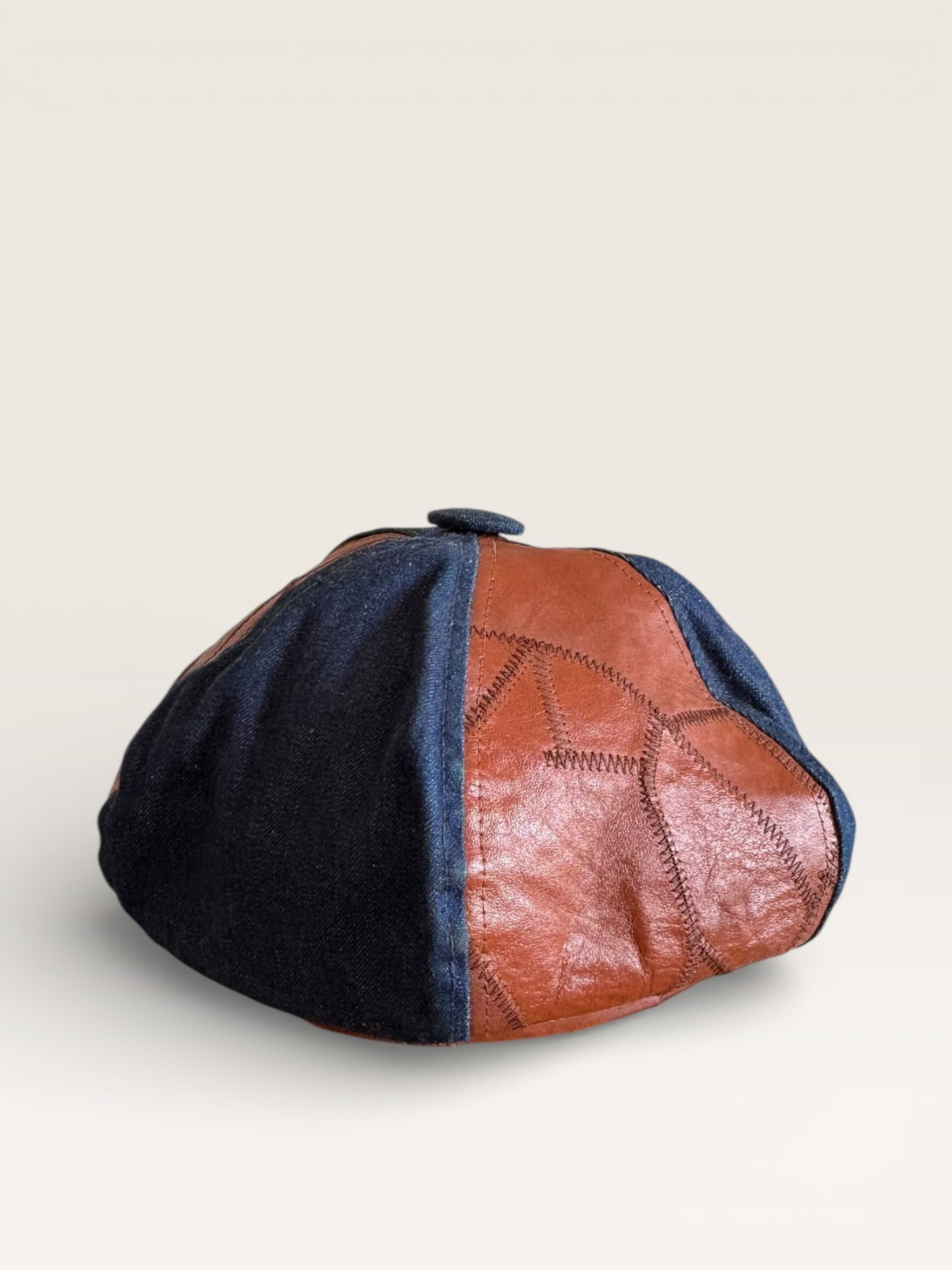 Vintage 1970s Denim and Leather Newsboy Cap