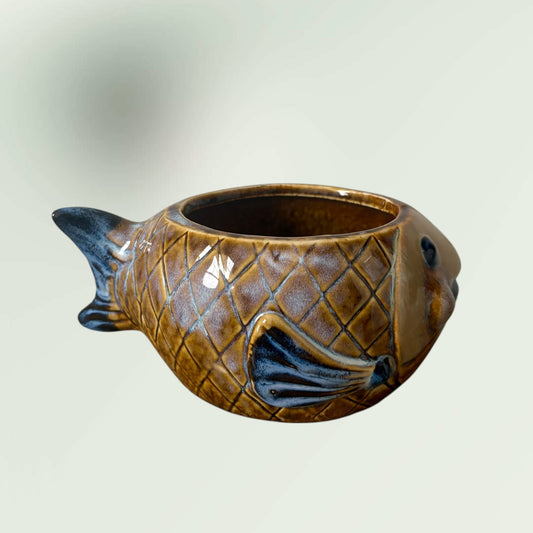 Vintage Glazed Ceramic Fish Plant Pot