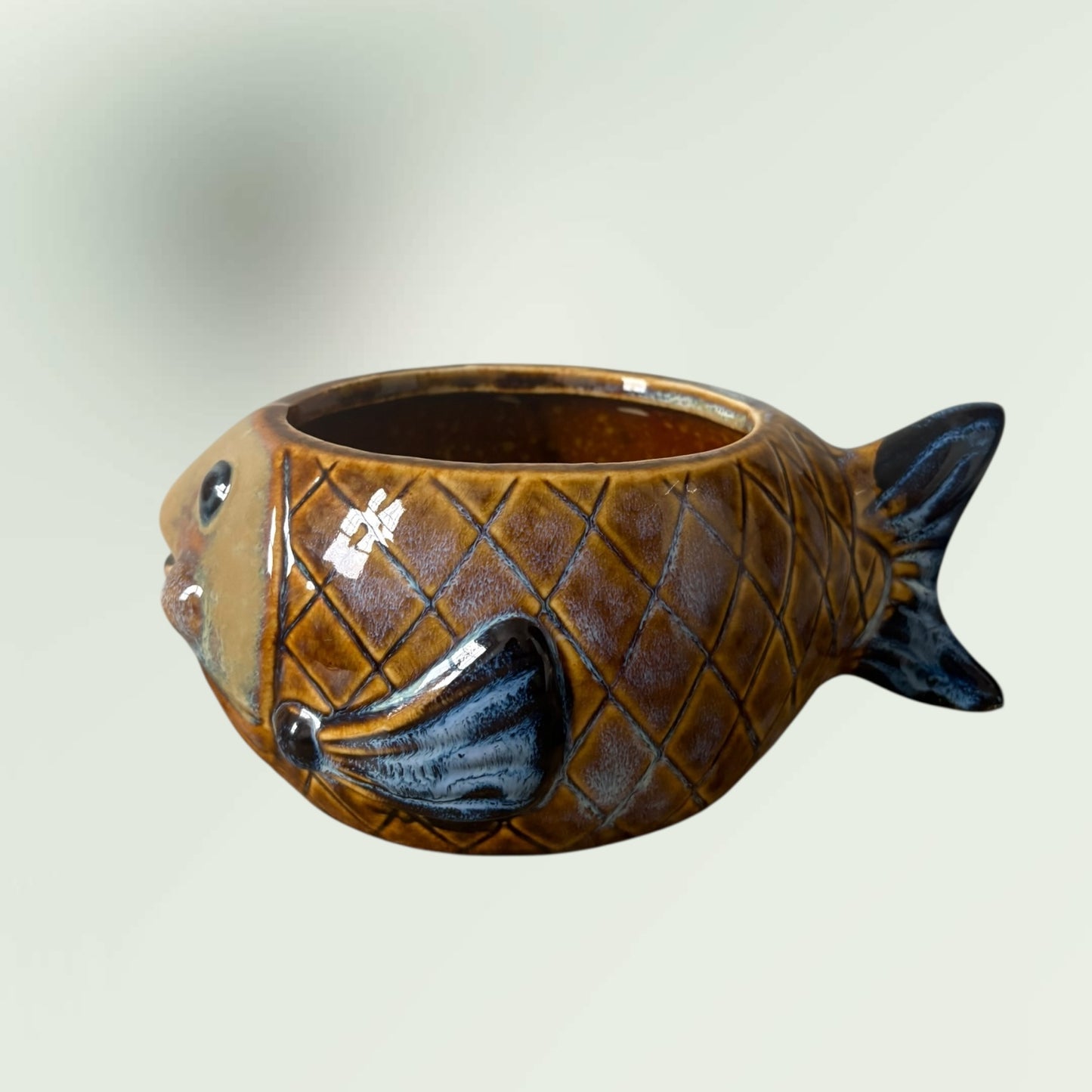 Vintage Glazed Ceramic Fish Plant Pot