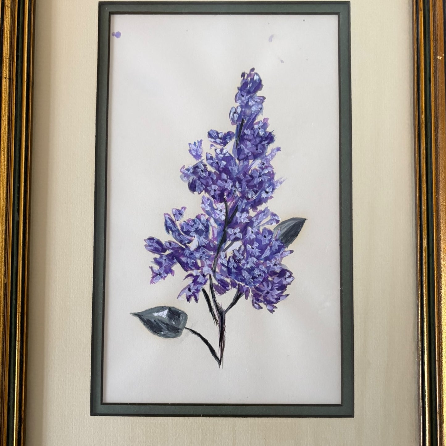 Vintage 1970 "Leteen" by Christine B. Allen Framed Botanical Lilac Painting