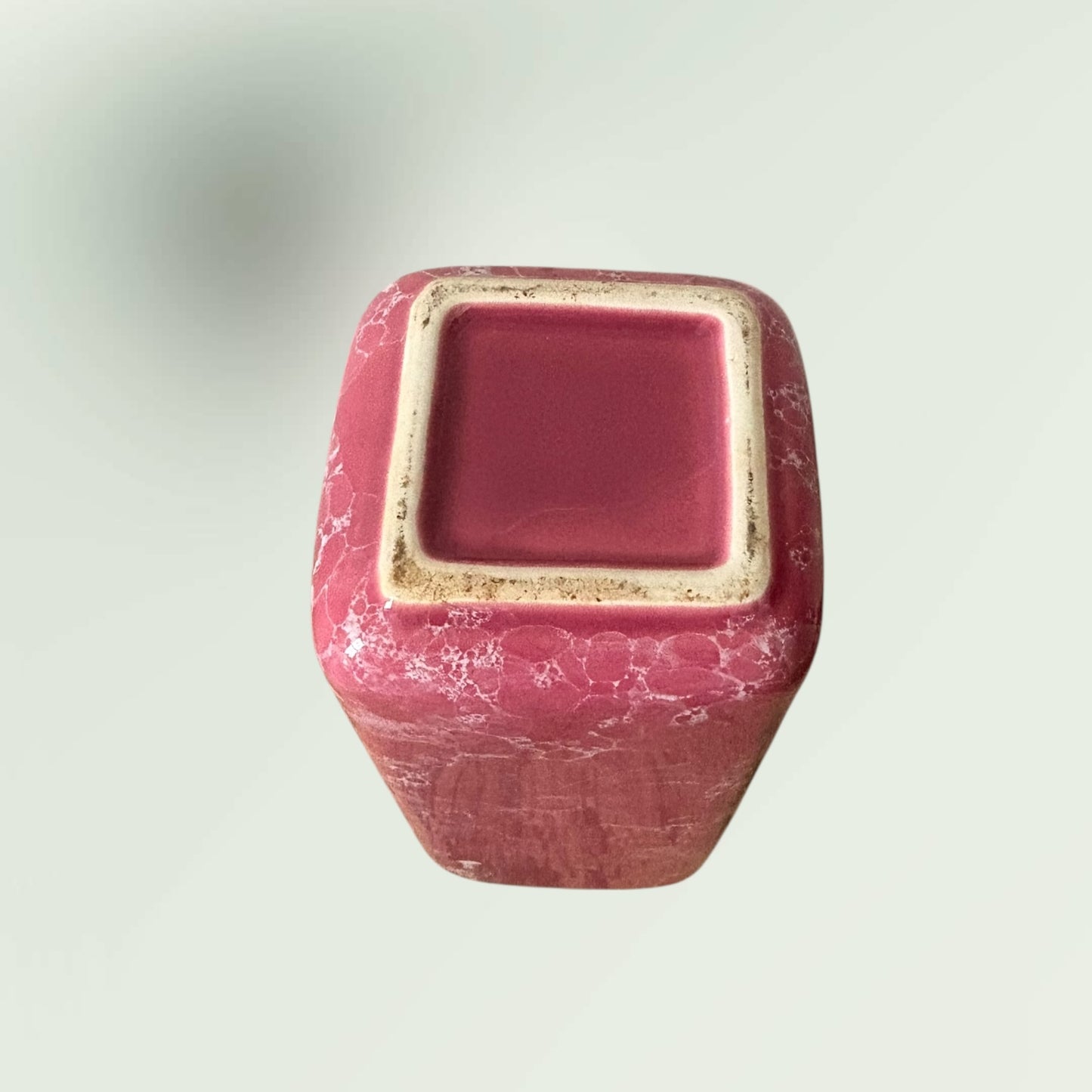 Vintage MCM Square Waterfall Pink Ceramic Marbled Vase