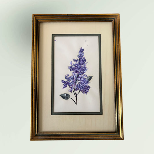 Vintage 1970 "Leteen" by Christine B. Allen Framed Botanical Lilac Painting