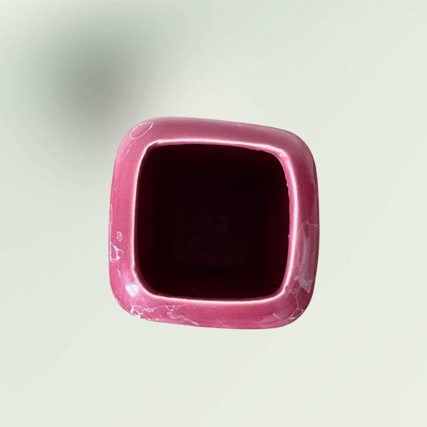 Vintage MCM Square Waterfall Pink Ceramic Marbled Vase
