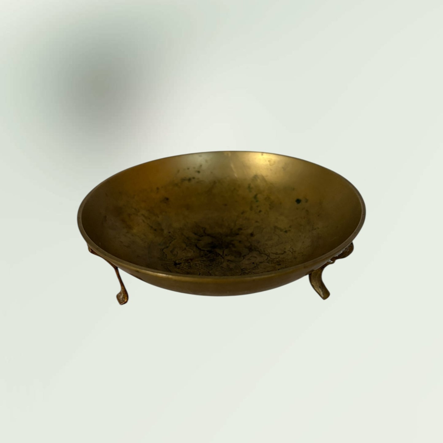 Vintage Footed Etched Brass Ring Dish