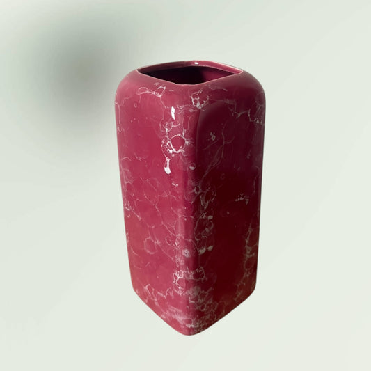 Vintage MCM Square Waterfall Pink Ceramic Marbled Vase