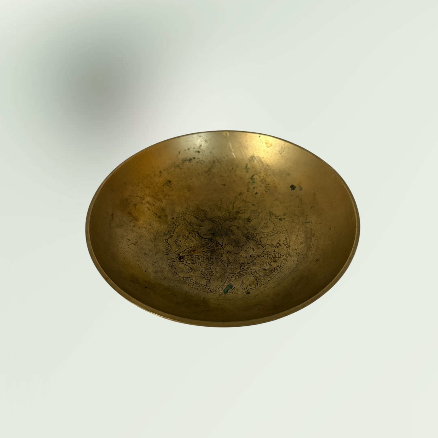 Vintage Footed Etched Brass Ring Dish