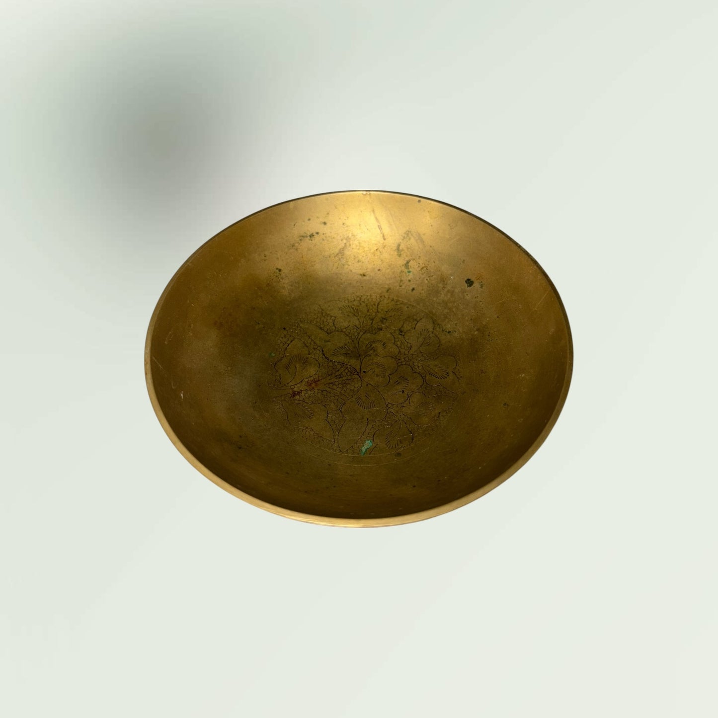 Vintage Footed Etched Brass Ring Dish