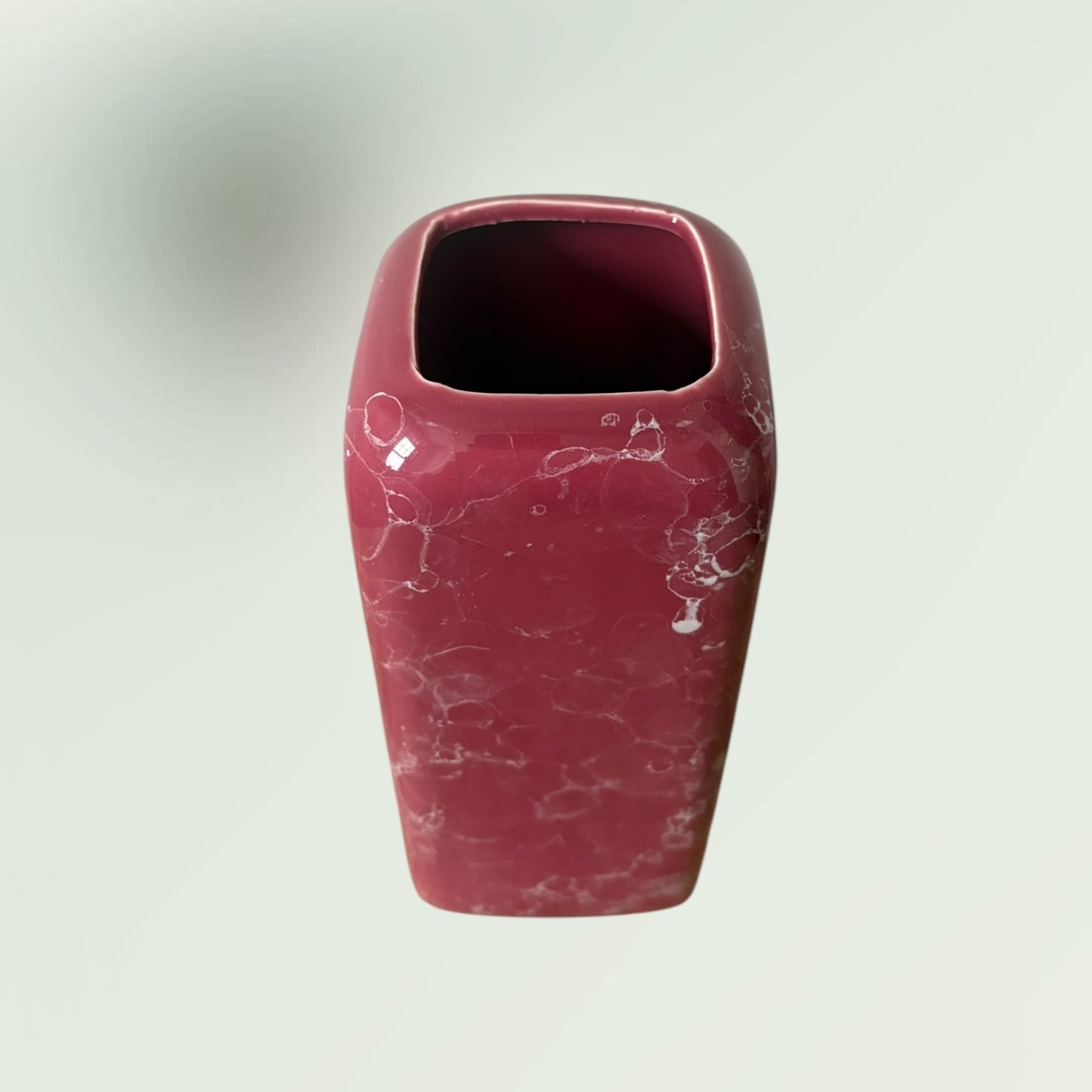 Vintage MCM Square Waterfall Pink Ceramic Marbled Vase